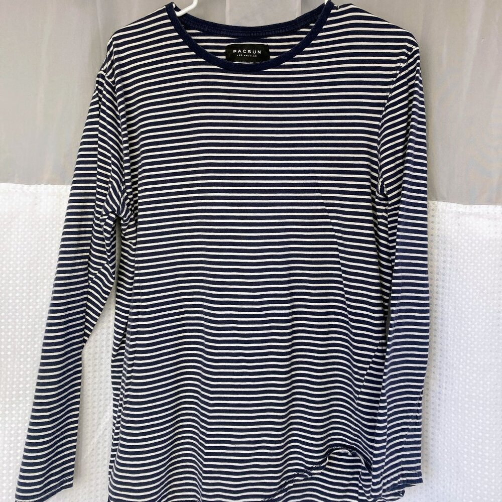 Pacsun long sleeved navy blue white stripe tshirt, Size L